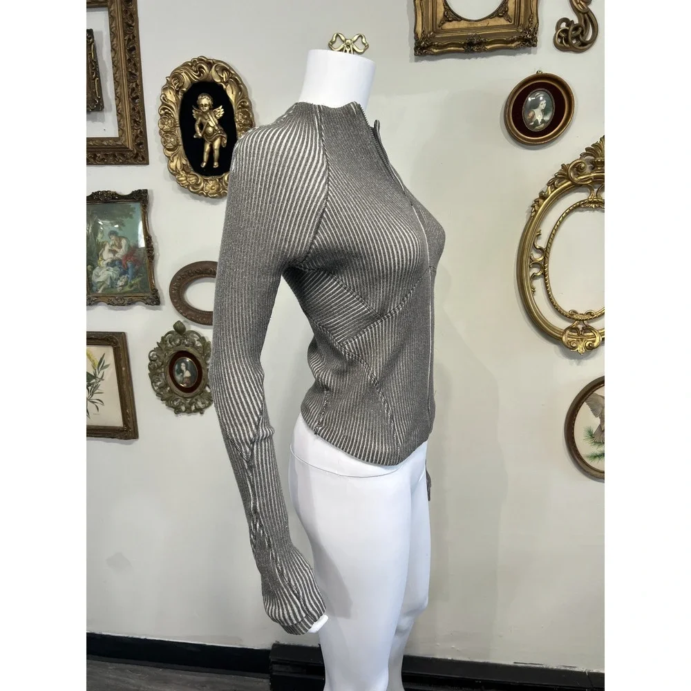 Hyein Seo Grey Ribbed Zip-Up Fitted Jacket Size 1
